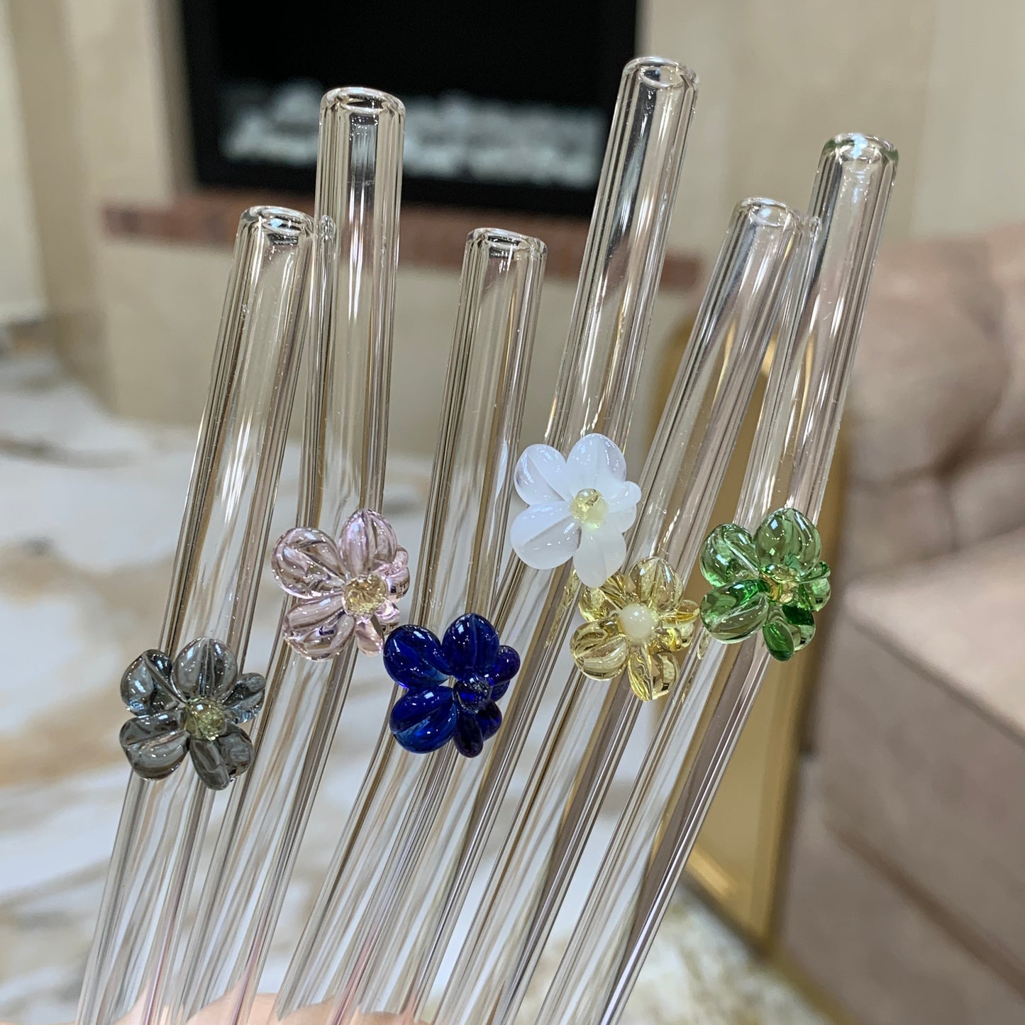 Reusable Flower Glass Straws