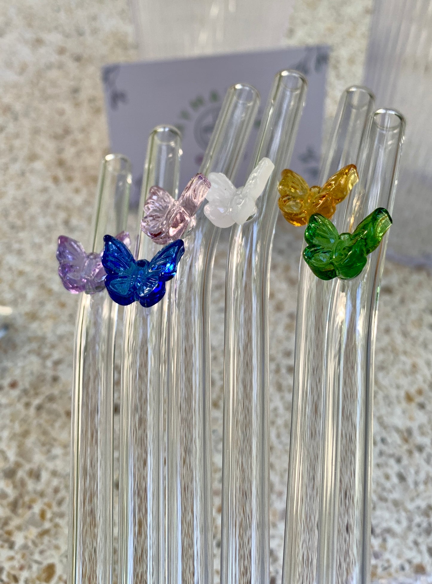 6 Reusable Butterfly Glass Straws (Full Pack)