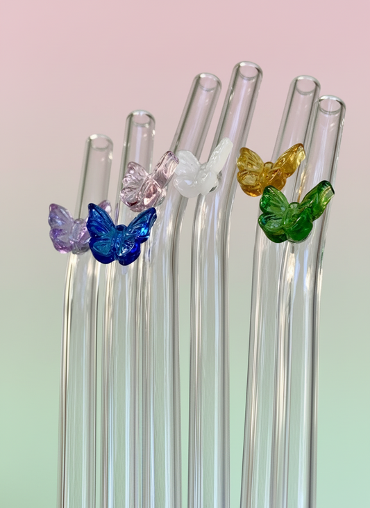 Reusable Butterfly Glass Straws