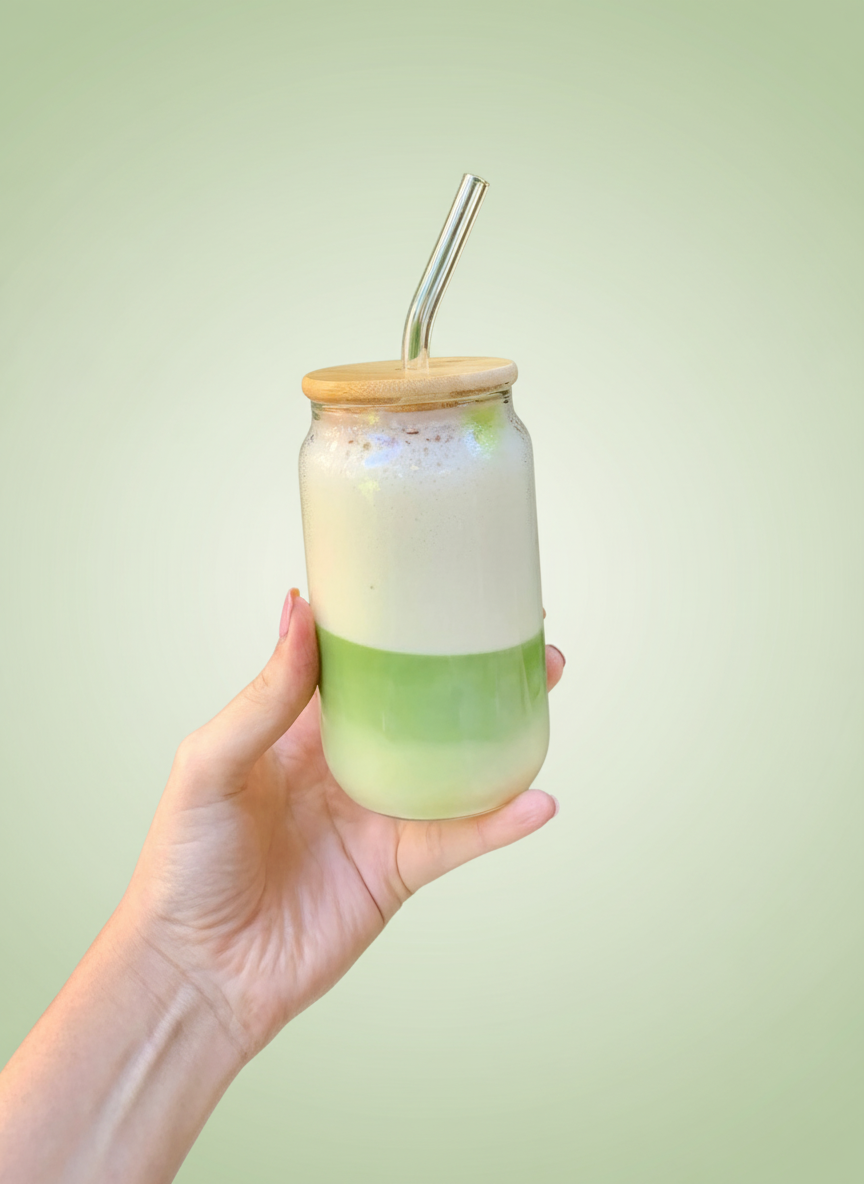 Minimalistic Glass Tumbler with Bamboo Lid & Glass Straw