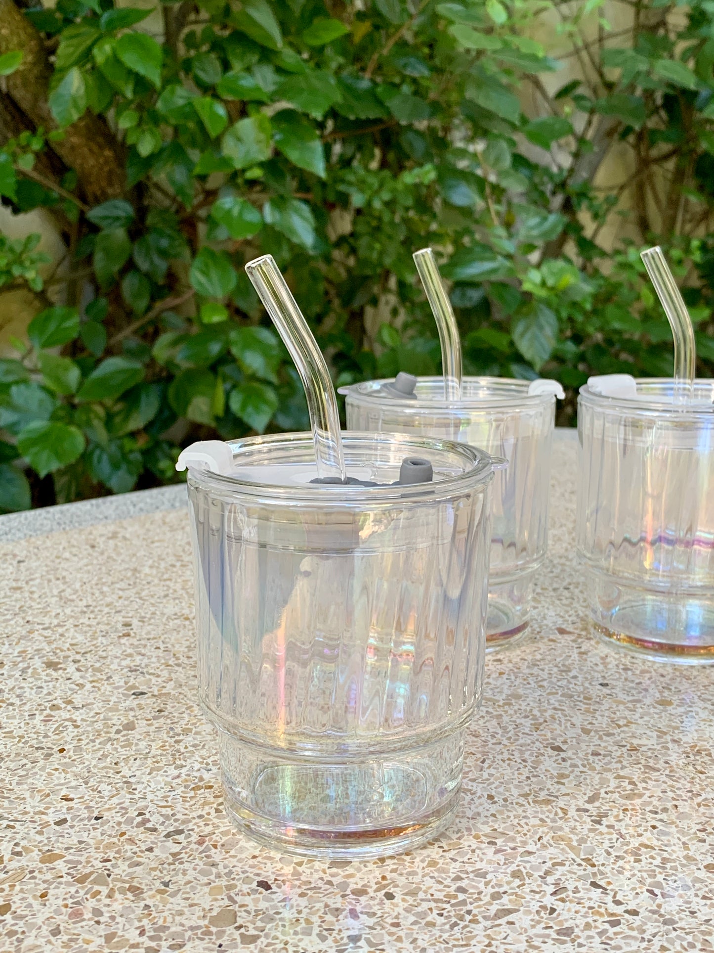 Holographic Glass Tumbler with Glass Straw