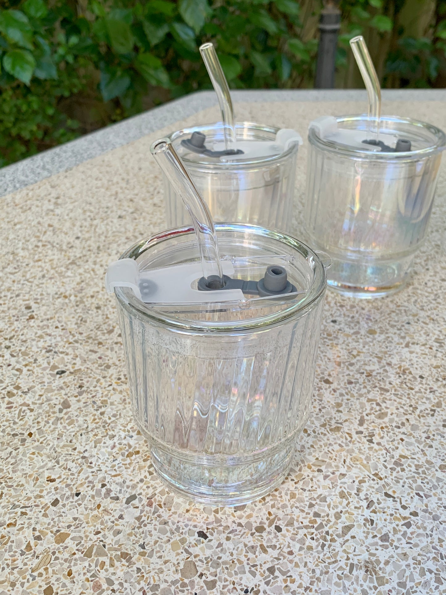 Holographic Glass Tumbler with Glass Straw