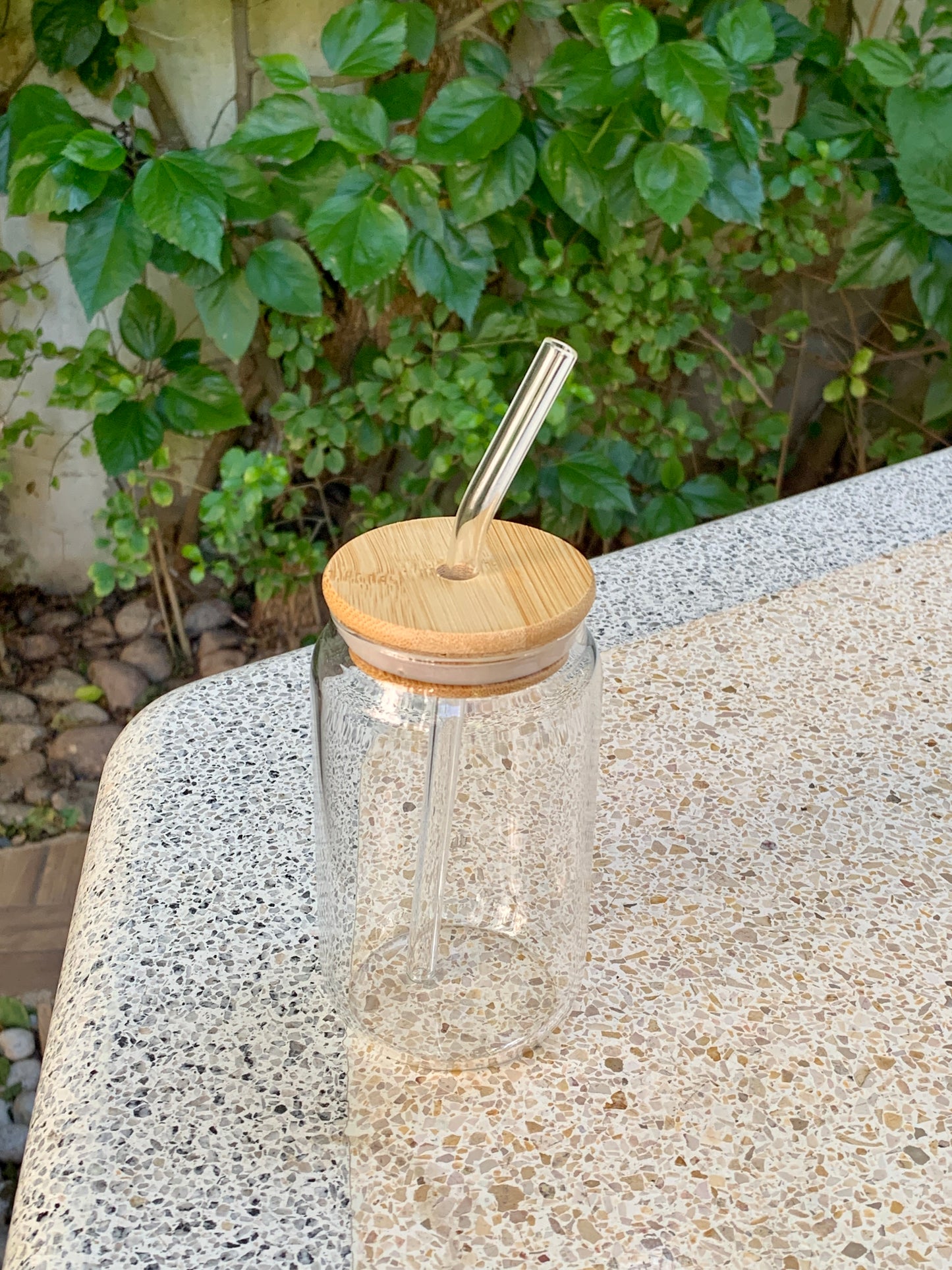 Minimalistic Glass Tumbler with Bamboo Lid & Glass Straw