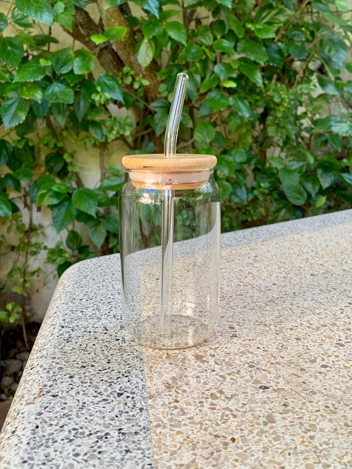 Minimalistic Glass Tumbler with Bamboo Lid & Glass Straw