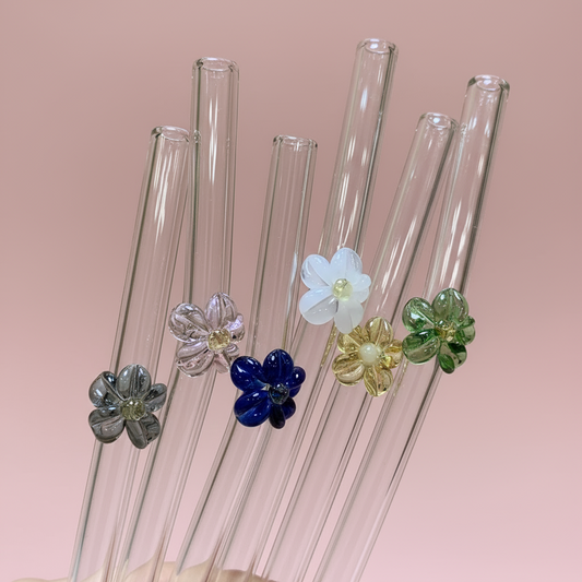 Reusable Flower Glass Straws